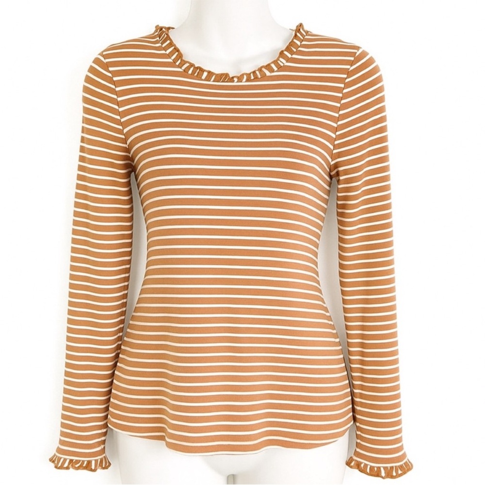 Croft & Barrow Women's Ruffle Neck Long Sleeve Striped Top
